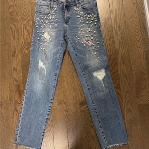 Women's Kut from the kloth Blue Distressed Jeans with Pearl Embellishments sz 4